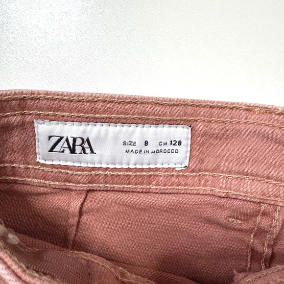 ZARA Kids Girls Marine Wide Leg Jeans Coral High Waisted Raw Hem Size 8 - Picture 3 of 6